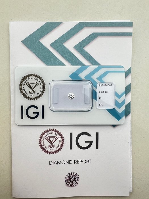 Ingen mindstepris - 1 pcs Diamant  (Natur)  - 031 ct - Rund - F - IF - International Gemological Institute (IGI)