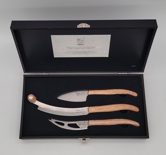 Laguiole Style de Vie - Bordknive sæt (3) - Luxury Line Eg Wood Stonewash - 3 stk - Egetræ - Osteknivesæt