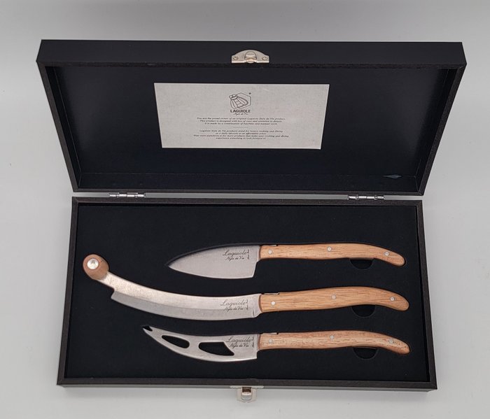 Laguiole Style de Vie - Bordknive sæt (3) - Luxury Line Eg Wood Stonewash - 3 stk - Egetræ - Osteknivesæt