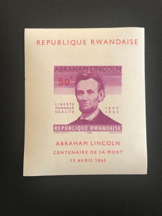 Rwanda 1965 - Rwanda Imperforate Block 3 LINCOLN - 100 stykker - 6.500 EUR - BL3 ND