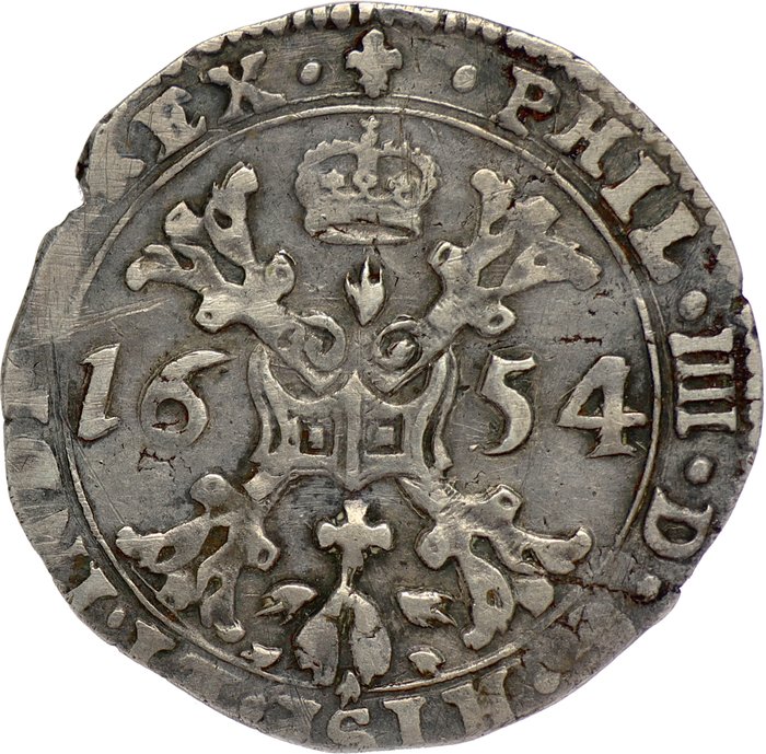 Spansk Holland. Philip IV (1621-1665). 1/4 Patagon mm. lis - Bruges Mint - 1654 - VERY RARE DATE (R2)