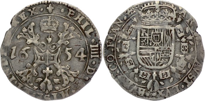 Spansk Holland. Philip IV (1621-1665). 1/4 Patagon mm. lis - Bruges Mint - 1654 - VERY RARE DATE (R2)