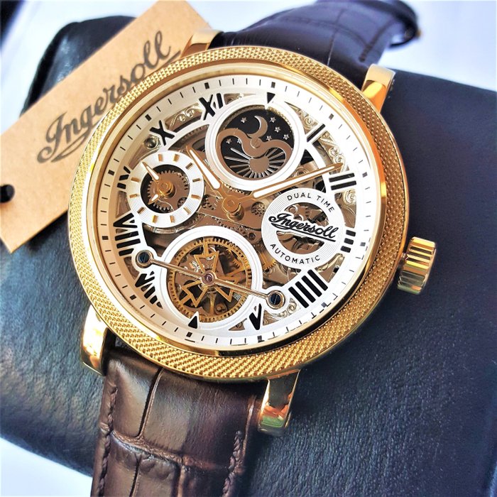 Ingersoll - Automatic - Moon - Open Heart Skeleton - Dual Time - Gold - Ingen mindstepris - Mænd - Ny