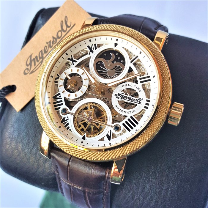 Ingersoll - Automatic - Moon - Open Heart Skeleton - Dual Time - Gold - Ingen mindstepris - Mænd - Ny