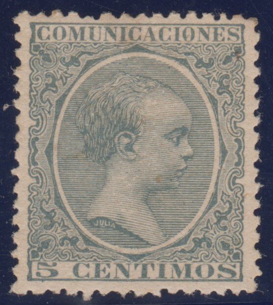 Spanien 1889/1901 - Alfonso XIII. Skaldet type. 5 øre, grøn. - Edifil 216