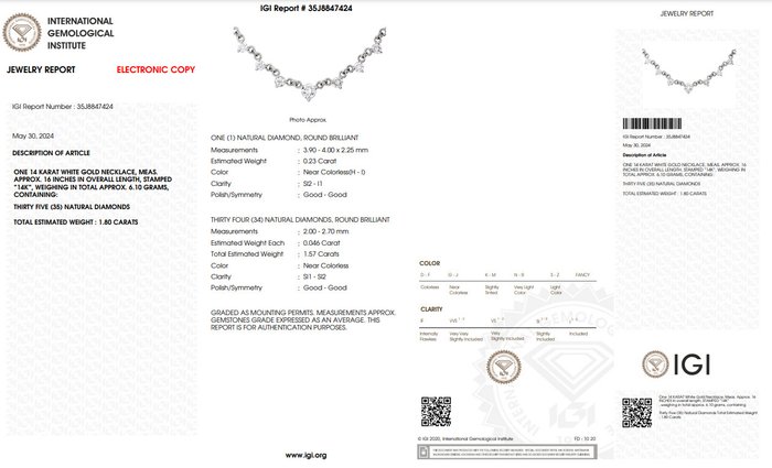 Halskæde - 14 karat Hvidguld -  1.80ct. tw. Diamant (Natur) - Diamant