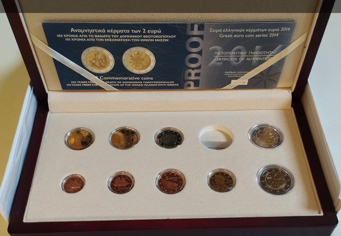 Grækenland. Proof Set 2014 (incl. 2 euro "El Greco" + "Ionian Islands" mais sans la 2 euro de circulation)  (Ingen mindstepris)