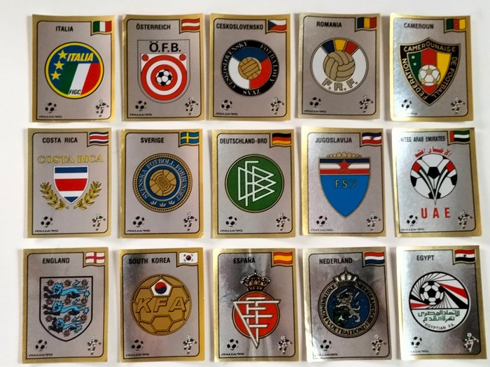 Panini - World Cup Italia 90 - Different foil badges - 15 Loose stickers