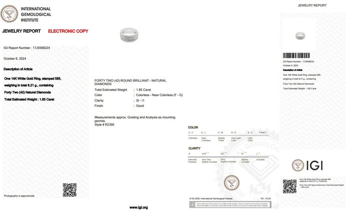 Ring - 14 karat Hvidguld -  1.85ct. tw. Diamant (Natur)