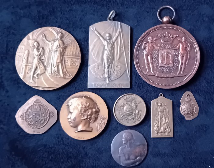 Belgien. 9 médailles de bronze et cuivres 1885/1945  (Ingen mindstepris)