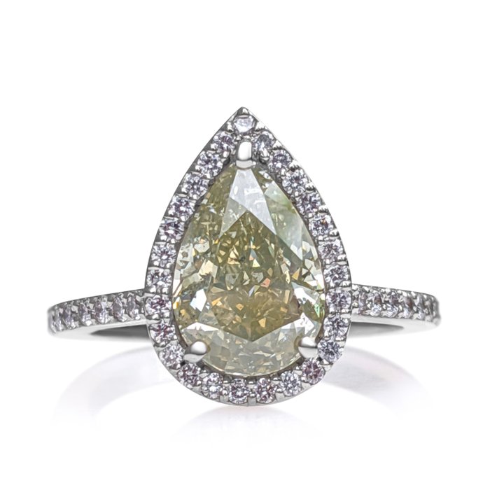 Ring - 18 kraat Hvidguld -  3.40ct. tw. Gul Diamant (Naturfarvet) - Diamant