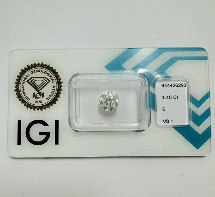 1 pcs Diamant  (Natur)  - 1.40 ct - Rund - E - VS1 - International Gemological Institute (IGI) - *3EX*