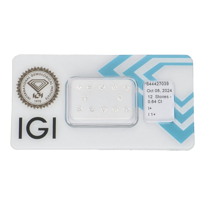 Ingen mindstepris - 12 pcs Diamant  (Natur)  - 0.64 ct - Rund - I - I1 - International Gemological Institute (IGI)