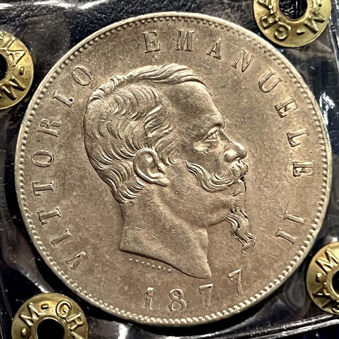 Italien, Kongerig Vittorio Emanuele II. 5 Lire 1877 Roma  (Ingen mindstepris)