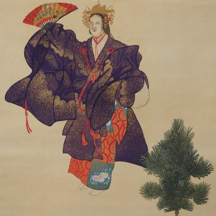 Hanging Scroll (Kakejiku) - Noh Play 'Hagoromo' - Ukendt kunstner - Japan  (Ingen mindstepris)