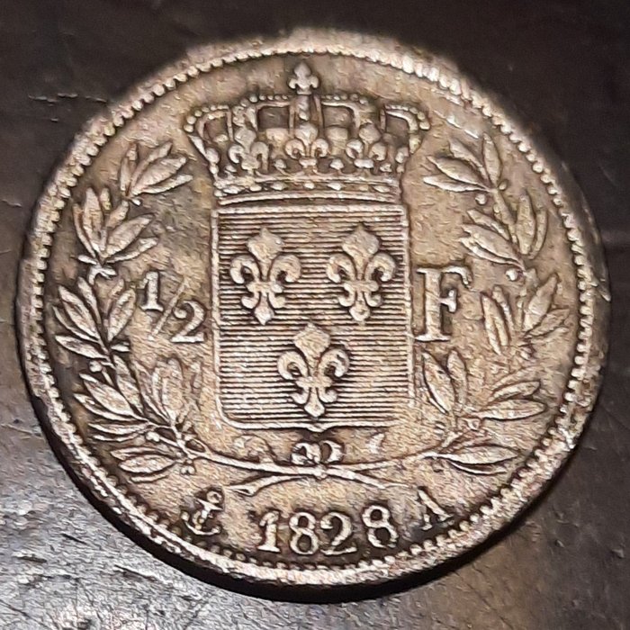 Frankrig. Karl 10. (1824-1830). 1/2 Franc 1828-A, Paris  (Ingen mindstepris)