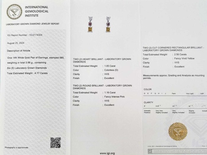 Dråbe øreringe - 14 karat Hvidguld -  477ct tw Diamant (Laboratoriedyrket) - Diamant