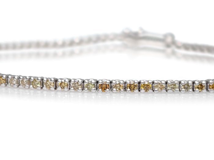 Ingen mindstepris - Armbånd - 14 karat Hvidguld -  1.10ct. tw. Gul Diamant (Naturfarvet) - GCI