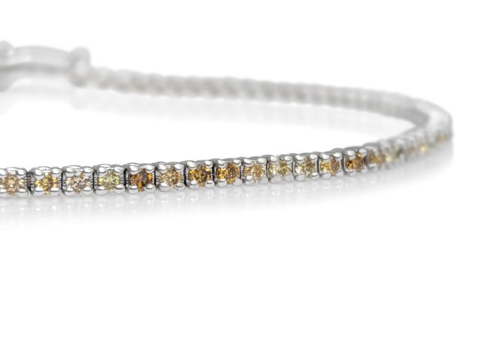 Ingen mindstepris - Armbånd - 14 karat Hvidguld -  1.10ct. tw. Gul Diamant (Naturfarvet) - GCI