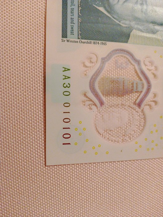 Storbritannien. - 5 pounds 2015 - fancy serial number AA30 010101 - Pick 394  (Ingen mindstepris)