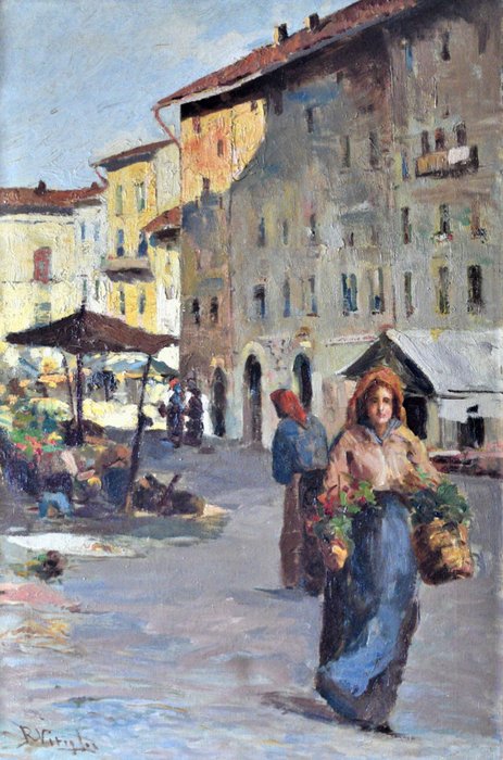 Riccardo Viriglio (1897-1951) - Giovindonna in piazza del mercato