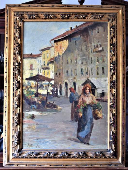 Riccardo Viriglio (1897-1951) - Giovindonna in piazza del mercato