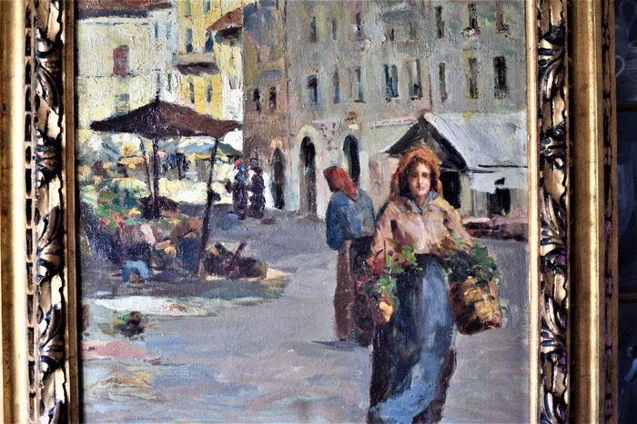 Riccardo Viriglio (1897-1951) - Giovindonna in piazza del mercato