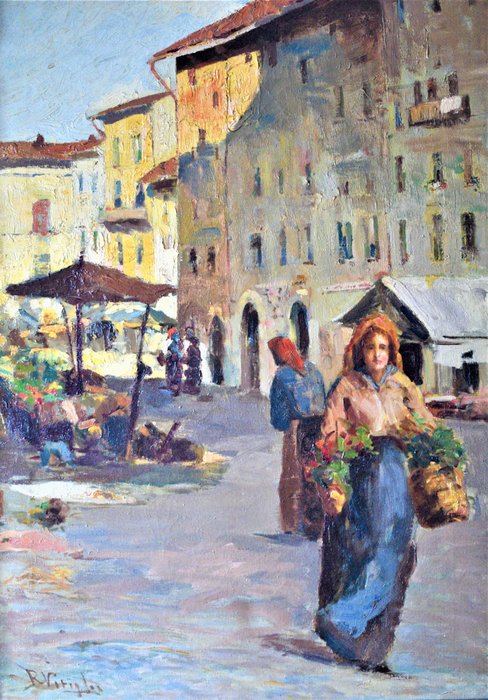 Riccardo Viriglio (1897-1951) - Giovindonna in piazza del mercato