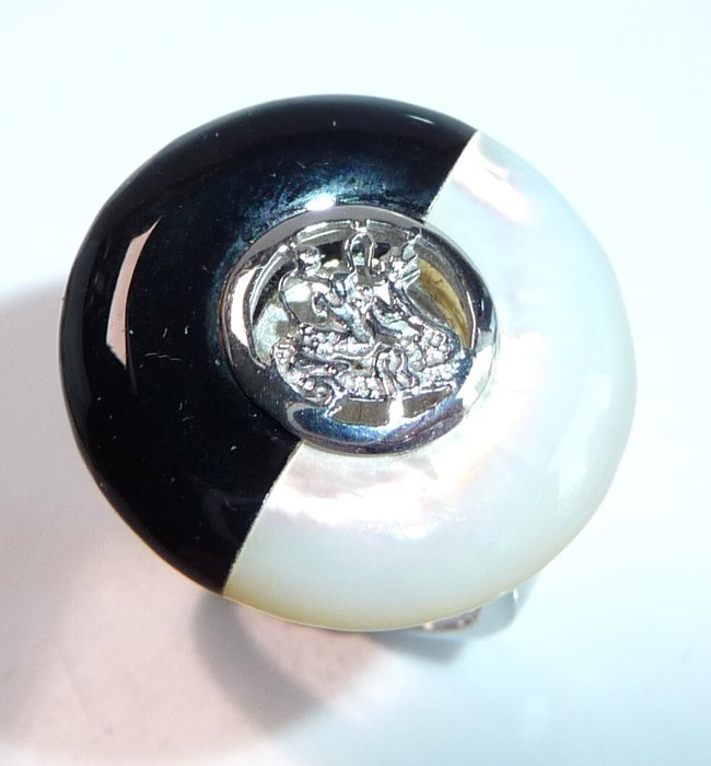 Ingen mindstepris - Ring - 8 karat Hvidguld -  800ct tw Onyx - 400 ct Perlemor