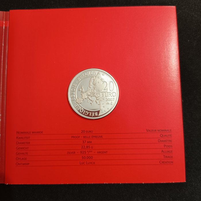 Belgien. 20 Euro 2007 Proof  (Ingen mindstepris)