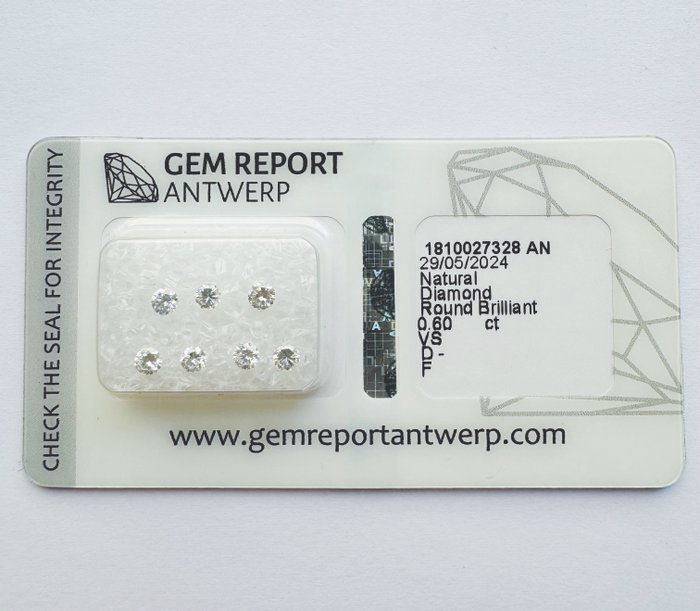 Ingen mindstepris - 7 pcs Diamant  (Natur)  - 0.60 ct - Rund - D (farveløs), F - VS1, VS2 - Gem Report Antwerp (GRA)