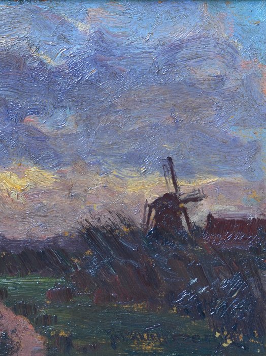 Joseph van de Wall Perné (1877-1941) - Een ondergaande zon in een Hollands landschap