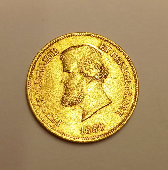 Brasilien Pedro II 1831-1889 10000 Reis Gold 1880 selten