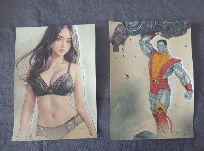 Le Hénanff Fabrice - 2 Colour pencil drawing - Pin up et un X-men - 2024