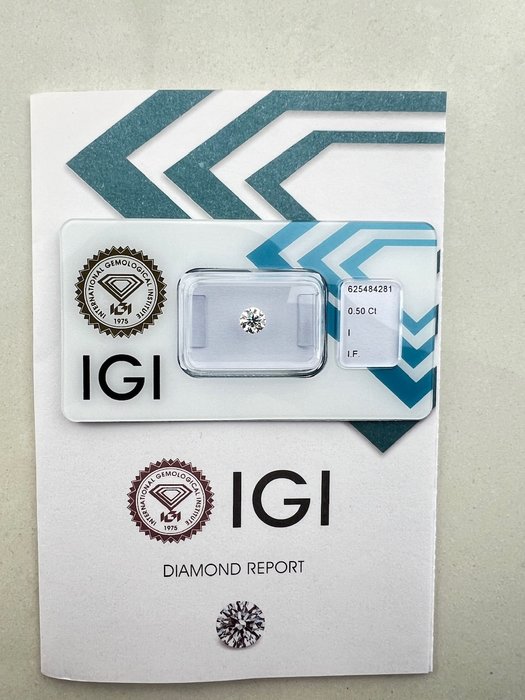 Ingen mindstepris - 1 pcs Diamant  (Natur)  - 0.50 ct - Rund - I - IF - International Gemological Institute (IGI)