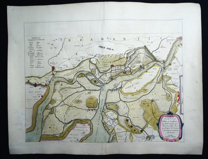 Belgien - Antwerpen, Zandvliet, Scheld, Holland, Bergen op Zoom, Tholen, Steenbergen....; W. Blaeu - Tabula Castelli ad Sandflitam, qua simul inundati agri, alluviones, fossae, alvei, quae Bergas ad - 1621-1650