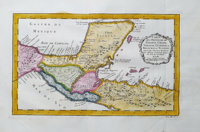 America - Mexico / Mellemamerika / Panama / Veracruz / Belize; La Haye, P. de Hondt / J.N. Bellin / A.F. Prevost - Carte des Provinces de Tabasco, Chiapa, Verapaz, Guatemala, Honduras, et Yucatan - 1721-1750