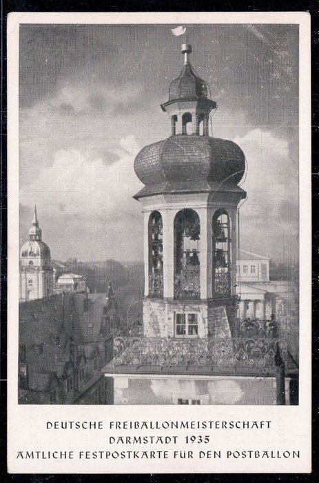 Tyske Kejserrige 1935 - Ballonpostkvittering i anledning af det tyske friballonmesterskab Darmstadt 1935