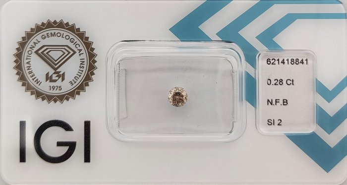 Ingen mindstepris - 1 pcs Diamant  (Naturfarvet)  - 0.28 ct - Rund - Fancy Brun - SI2 - International Gemological Institute (IGI)