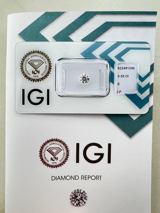 1 pcs Diamant  (Natur)  - 0.50 ct - Rund - E - IF - International Gemological Institute (IGI)