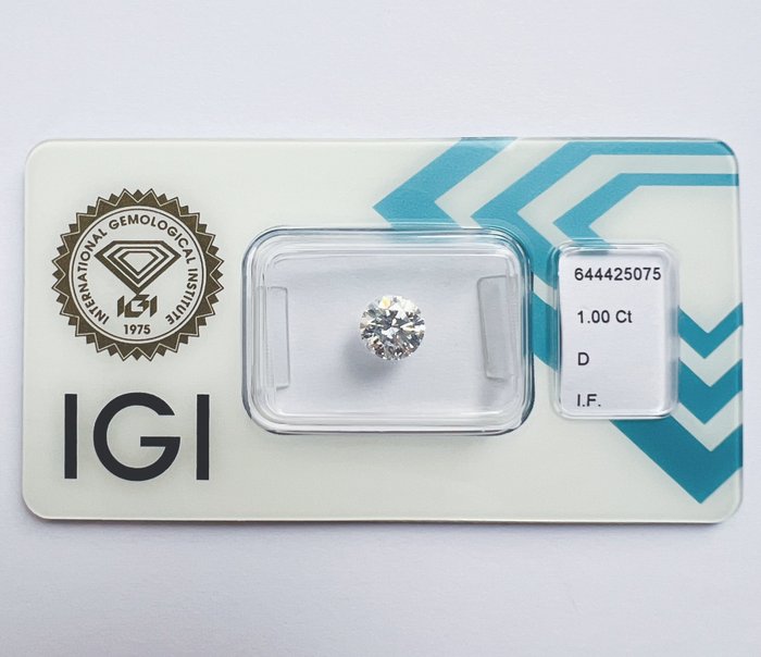 Ingen mindstepris - 1 pcs Diamant  (Natur)  - 1.00 ct - Rund - D (farveløs) - IF - International Gemological Institute (IGI) - *3EX*