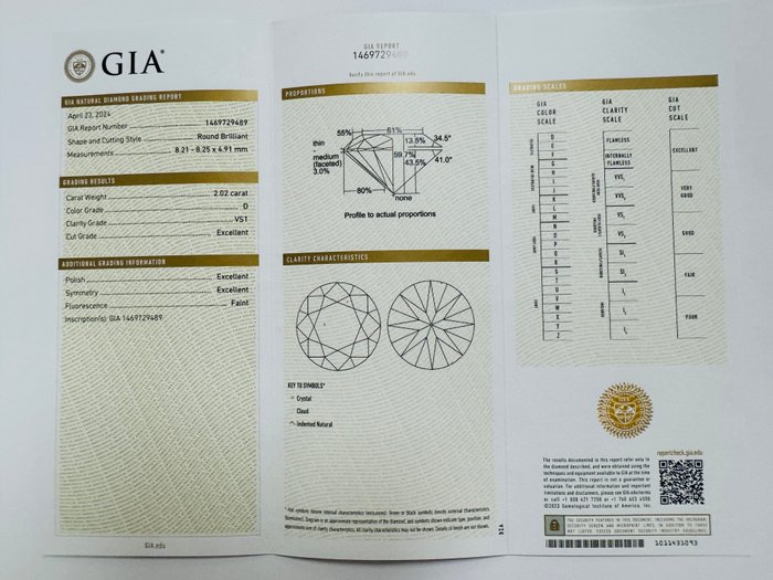 1 pcs Diamant  (Natur)  - 2.02 ct - Rund - D (farveløs) - VS1 - Gemological Institute of America (GIA) - *3EX*