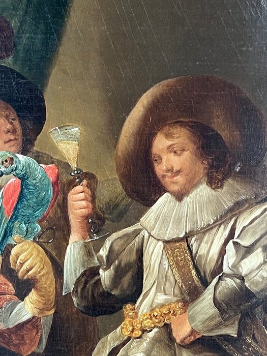 Johan Le Ducq (XIX), after - Figures in an interior with parrot