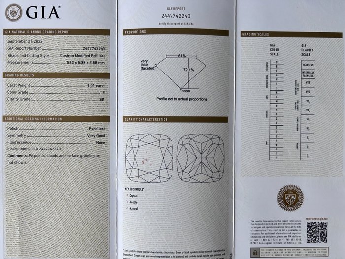 1 pcs Diamant  (Natur)  - 1.01 ct - Pude - E - SI1 - Gemological Institute of America (GIA)