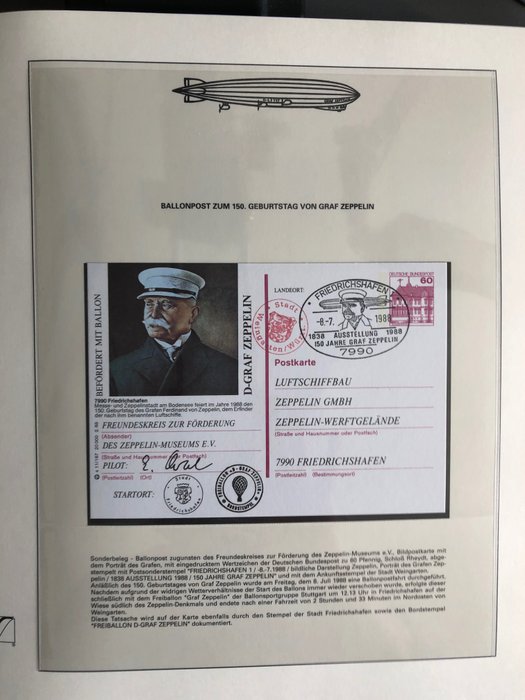 Ferdinand Graf von Zeppelin motivsamling  - Samling af motiver i 2 repræsentative ringbind med slipcase fra Sieger ABO - mit Internationale Briefmarken und FDC´s