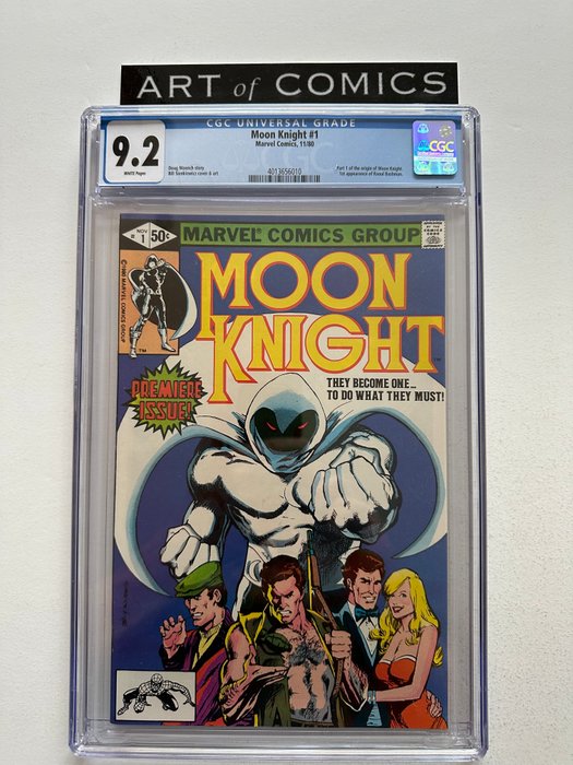 Moon Knight #1 - Part 1 Of Origin Of Moon Knight - 1st Appearance Of Raoul Bushman - CGC Graded 92 - Very High Grade!! - White Pages!! - Very Hot Key Book! - 1 Graded comic - Første udgave - 1980