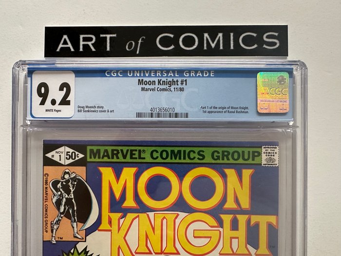 Moon Knight #1 - Part 1 Of Origin Of Moon Knight - 1st Appearance Of Raoul Bushman - CGC Graded 92 - Very High Grade!! - White Pages!! - Very Hot Key Book! - 1 Graded comic - Første udgave - 1980