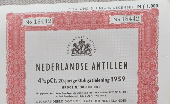 Curaçao (Hollandsk Caribien). - 50 x 1000 Gulden 1959 - Schuldbewijs  (Ingen mindstepris)