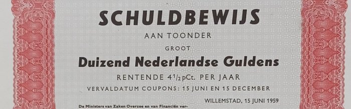 Curaçao (Hollandsk Caribien). - 50 x 1000 Gulden 1959 - Schuldbewijs  (Ingen mindstepris)