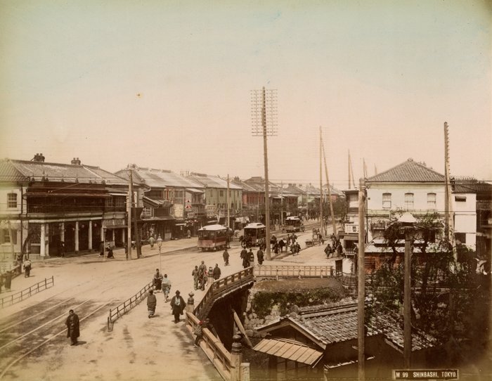 Kusakabe Kimbei Farsari et divers Yokohama School - "Shinbashi Tokyo"